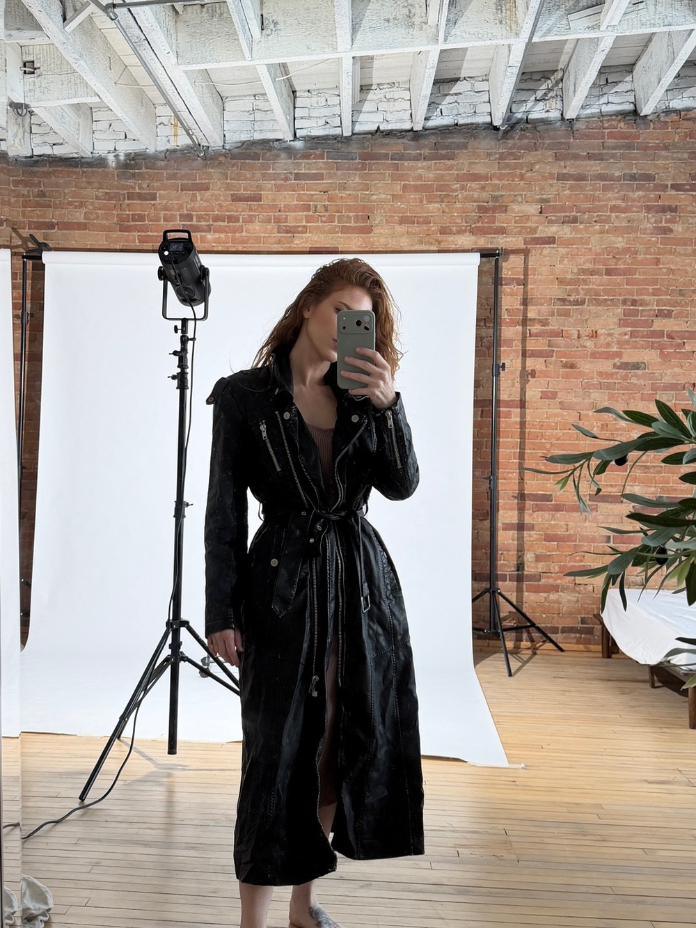 Free people vegan leather maxi trench coat xs